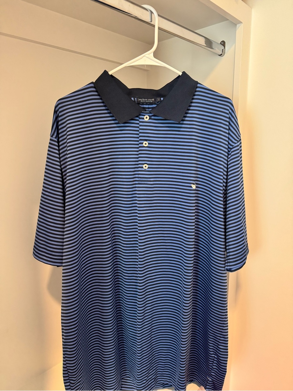 Southern Marsh Navy and Light Blue Striped Polo